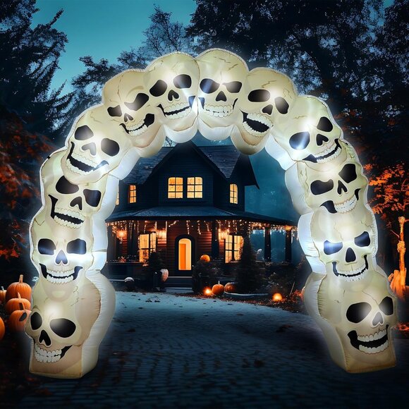 9ft Archway Outdoor Skull Halloween Blow Up Inflatable Decoration with LED Light - Picture 1 of 7